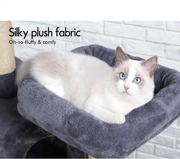 CARLA HOME 180cm Cat Tree Tower for Indoor Cats with Plush Perches, Dual Condos, Natural Sisal Scratching Posts & Ramps for Kittens & Adult Cats (Grey) - Petal & Stem