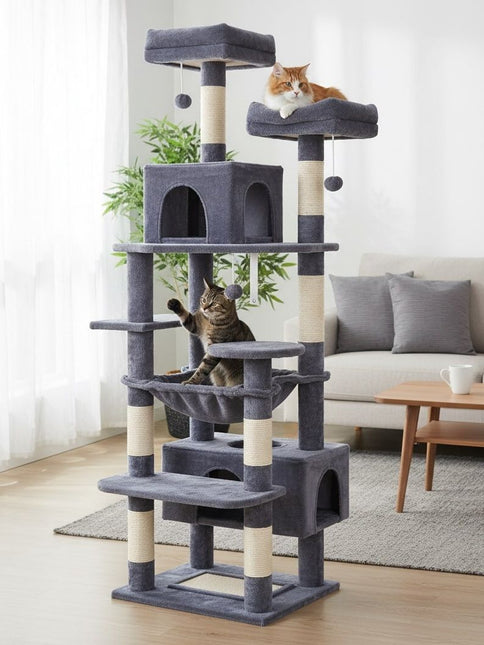 CARLA HOME 180cm Cat Tree Tower for Indoor Cats with Plush Perches, Dual Condos, Natural Sisal Scratching Posts & Ramps for Kittens & Adult Cats (Grey) - Petal & Stem