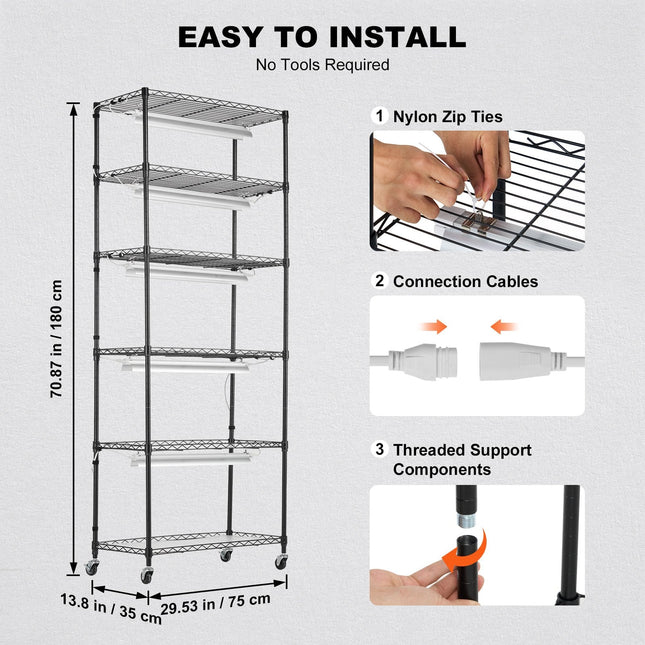 DIY Plant Stand with Grow Lights 6 Tiers 192W 70.9" Tall Plant Grow Shelf - Petal & Stem