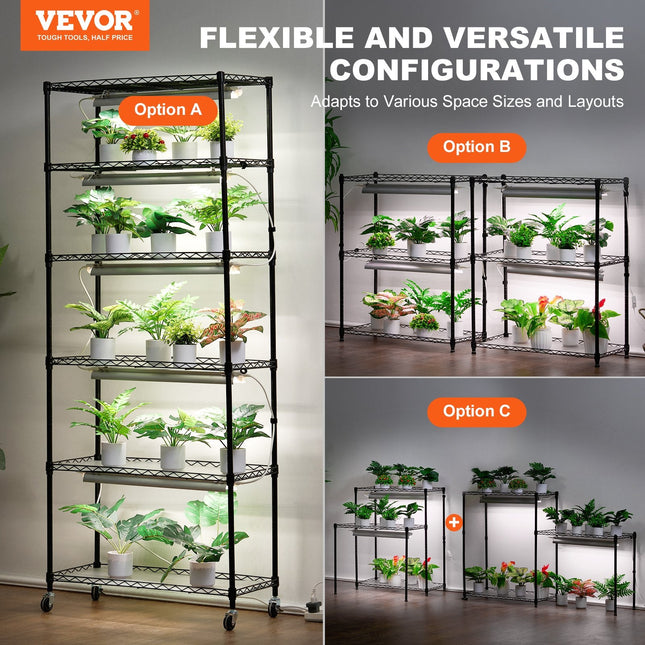 DIY Plant Stand with Grow Lights 6 Tiers 192W 70.9" Tall Plant Grow Shelf - Petal & Stem