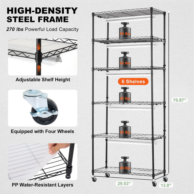 DIY Plant Stand with Grow Lights 6 Tiers 192W 70.9" Tall Plant Grow Shelf - Petal & Stem