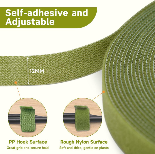Garden Ties Plant Tape Ties Nylon Plant Tape Strap 65.6 Feet Plant Support Tape Reusable Garden Tape Army Green - Petal & Stem