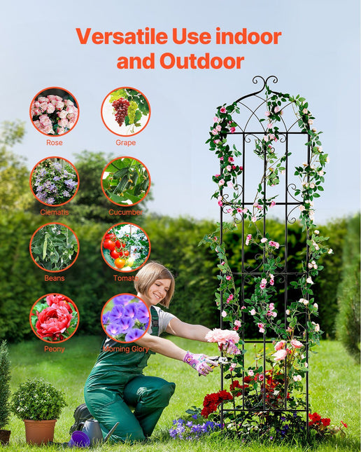 Garden Trellis for Climbing Plants, 87 x 20 in, 4 Packs Rustproof Metal Garden Flower Trellis, Outdoor Climbing Rose Trellis Cucumbers Support - Petal & Stem