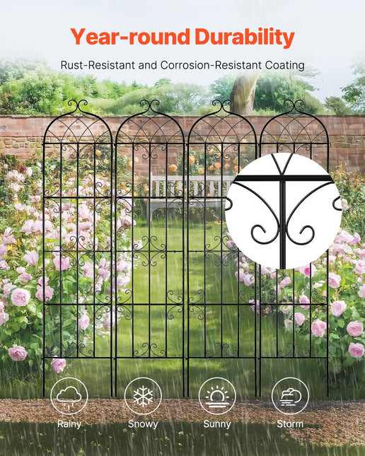 Garden Trellis for Climbing Plants, 87 x 20 in, 4 Packs Rustproof Metal Garden Flower Trellis, Outdoor Climbing Rose Trellis Cucumbers Support - Petal & Stem