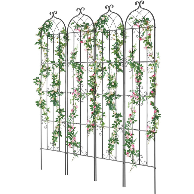 Garden Trellis for Climbing Plants, 87 x 20 in, 4 Packs Rustproof Metal Garden Flower Trellis, Outdoor Climbing Rose Trellis Cucumbers Support - Petal & Stem