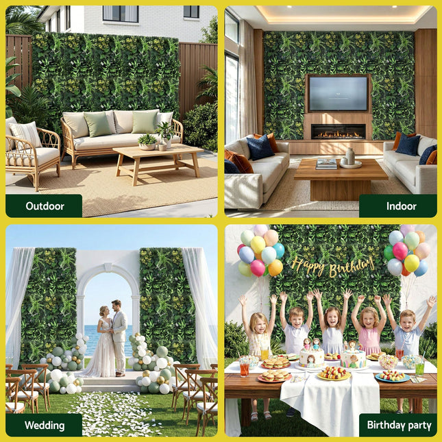 Gardeon 4PCS Artificial Plant Wall Panels 40X60CM Boxwood Panel Backyard Hedge Grass Backdrop Green Decor - Petal & Stem