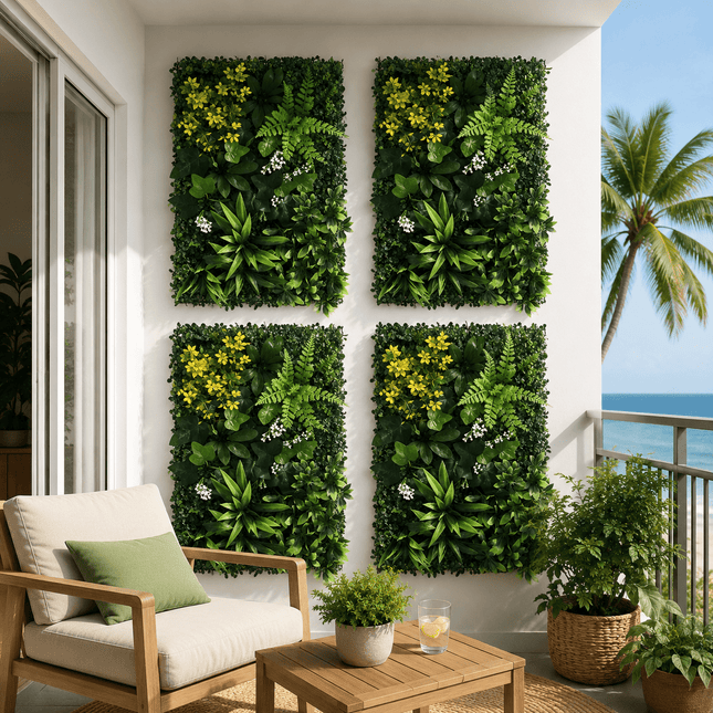 Gardeon 4PCS Artificial Plant Wall Panels 40X60CM Boxwood Panel Backyard Hedge Grass Backdrop Green Decor - Petal & Stem
