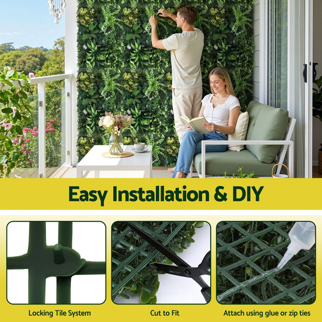 Gardeon 4PCS Artificial Plant Wall Panels 40X60CM Boxwood Panel Backyard Hedge Grass Backdrop Green Decor - Petal & Stem