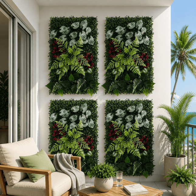 Gardeon 4PCS Artificial Plant Wall Panels 40X60CM Boxwood Panel Flower Backdrop Backyard Green Decor - Petal & Stem