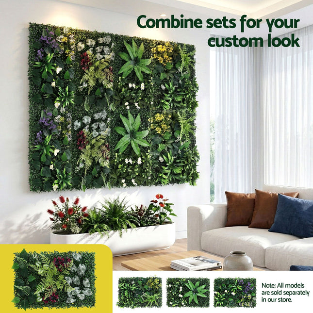 Gardeon 4PCS Artificial Plant Wall Panels 40X60CM Boxwood Panel Flower Backdrop Backyard Green Decor - Petal & Stem