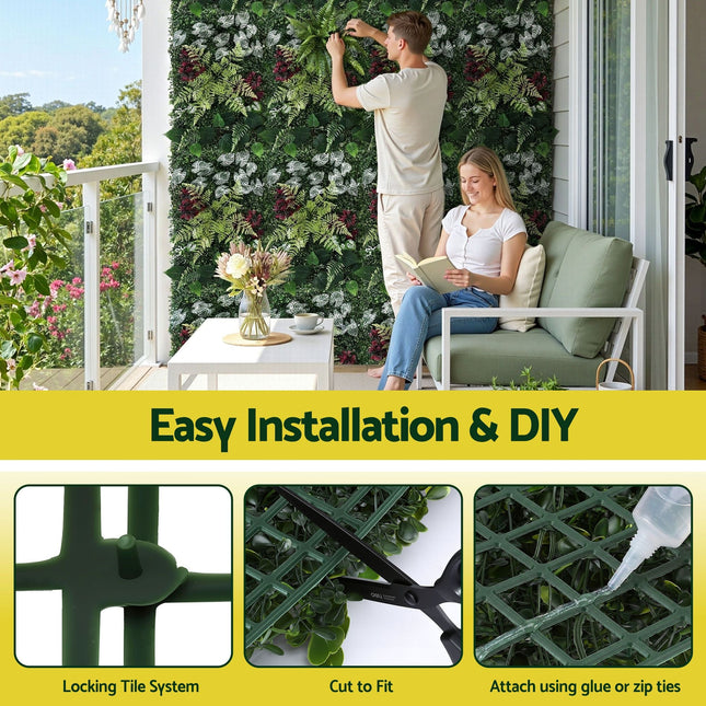 Gardeon 4PCS Artificial Plant Wall Panels 40X60CM Boxwood Panel Flower Backdrop Backyard Green Decor - Petal & Stem