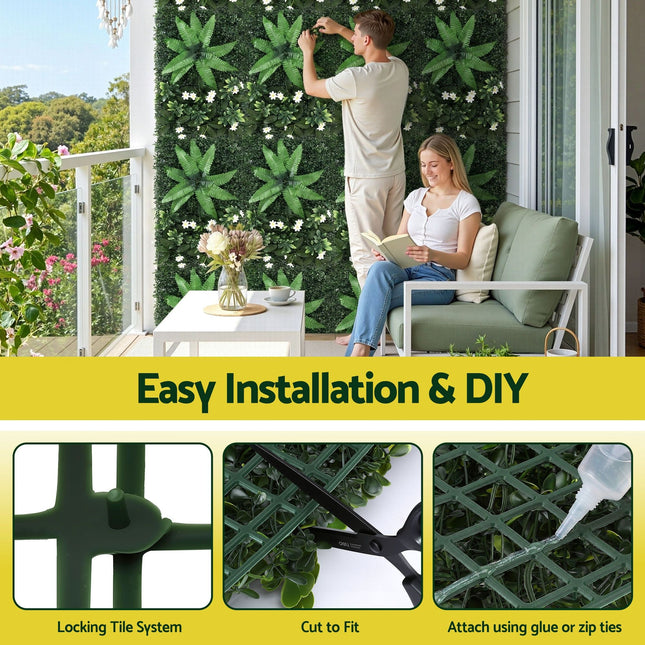 Gardeon 4PCS Artificial Plant Wall Panels 40X60CM Boxwood Panel Leaf Backdrop Backyard Green Decor - Petal & Stem