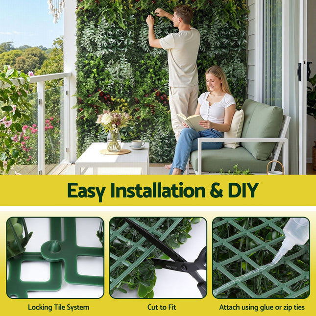 Gardeon Artificial Plant Wall Panels 50X100CM Boxwood Panel Hedge Grass Backdrop Backyard Green Decor - Petal & Stem
