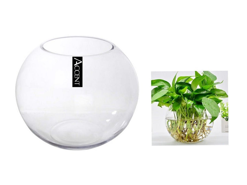 Glass Rose Round Fish Bowl 39x35cm - Petal & Stem