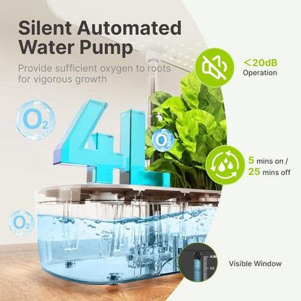 Hydroponics Plant Growing System 12 Pods Indoor Herb Garden Kit Led Light 4L WHITE - Petal & Stem
