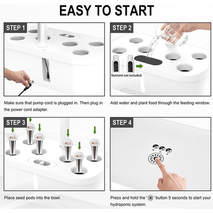 Hydroponics Plant Growing System 12 Pods Indoor Herb Garden Kit Led Light 4L WHITE - Petal & Stem