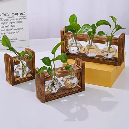 HydroponicWoodenFramewithSnap On Diamond Single Bottle - Petal & Stem