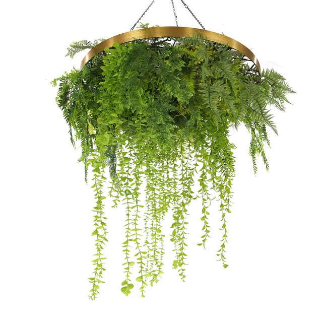 Imitation Gold Artificial Hanging Green Wall Disc 80cm (Limited Edition) UV Resistant Foliage - Petal & Stem