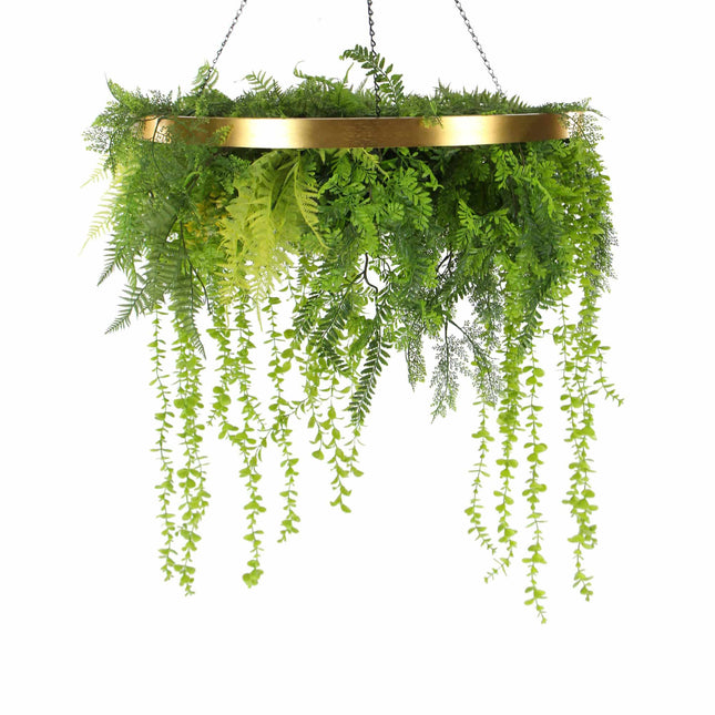 Imitation Gold Artificial Hanging Green Wall Disc 80cm (Limited Edition) UV Resistant Foliage - Petal & Stem