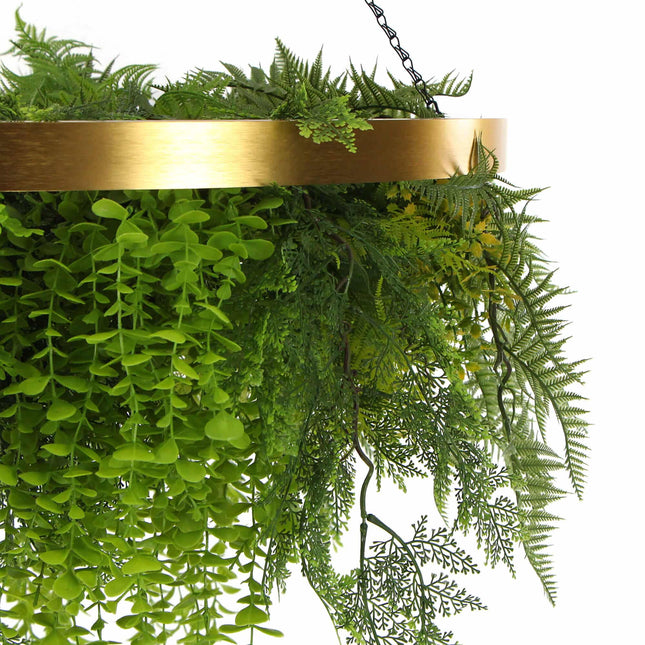 Imitation Gold Artificial Hanging Green Wall Disc 80cm (Limited Edition) UV Resistant Foliage - Petal & Stem
