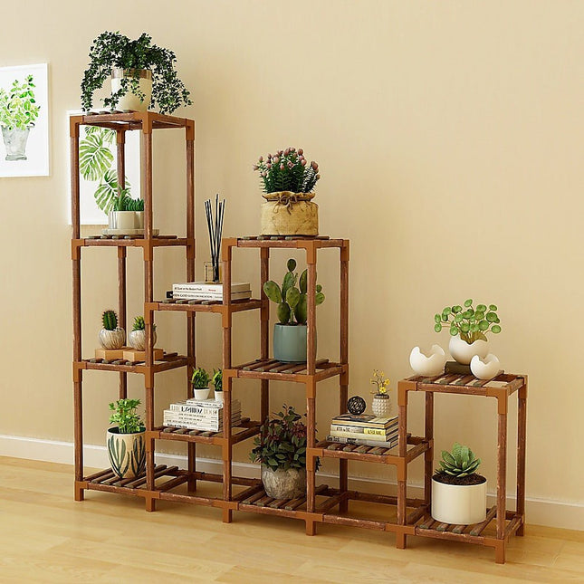 Indoor Outdoor Garden Plant Stand Planter Flower Pot Shelf Wooden Shelving 12 Shelves - Petal & Stem