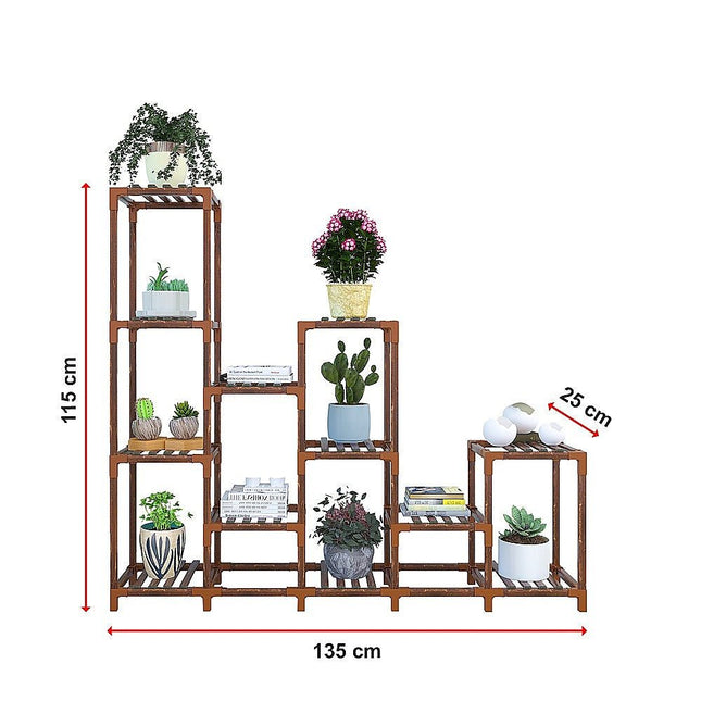 Indoor Outdoor Garden Plant Stand Planter Flower Pot Shelf Wooden Shelving 12 Shelves - Petal & Stem