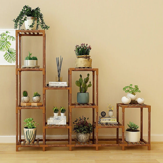 Indoor Outdoor Garden Plant Stand Planter Flower Pot Shelf Wooden Shelving 12 Shelves - Petal & Stem