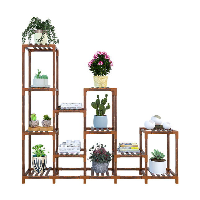 Indoor Outdoor Garden Plant Stand Planter Flower Pot Shelf Wooden Shelving 12 Shelves - Petal & Stem