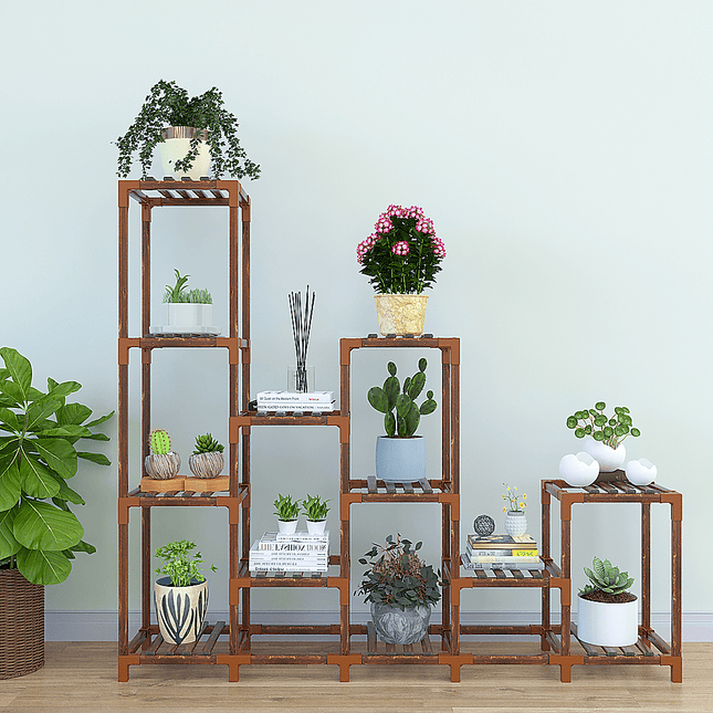 Indoor Outdoor Garden Plant Stand Planter Flower Pot Shelf Wooden Shelving 12 Shelves - Petal & Stem