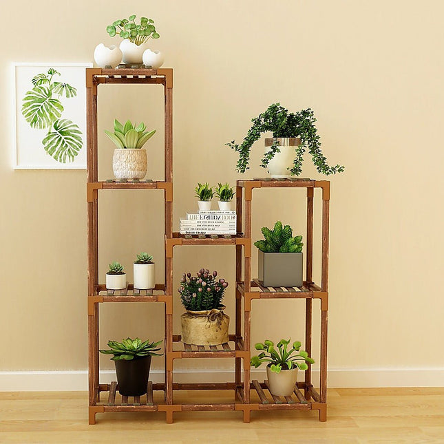 Indoor Outdoor Garden Plant Stand Planter Flower Pot Shelf Wooden Shelving 9 Shelves - Petal & Stem