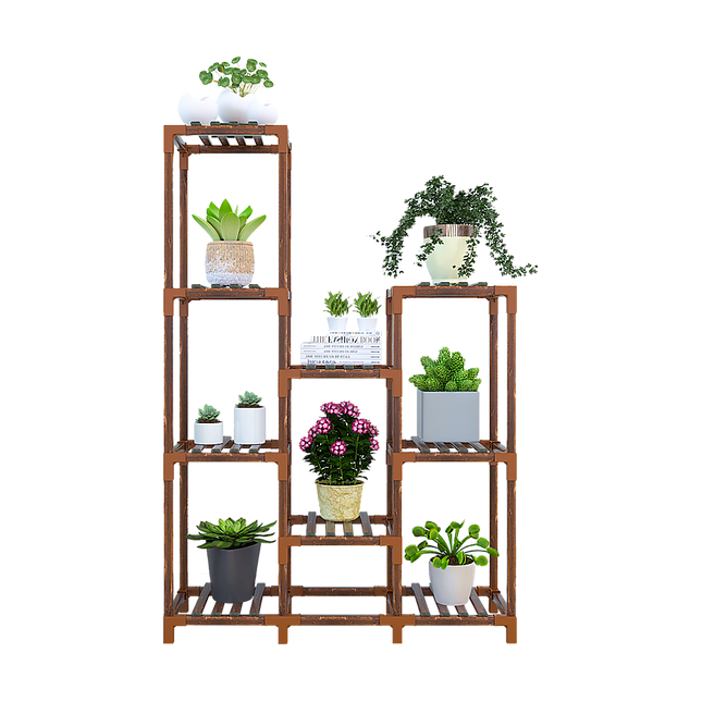 Indoor Outdoor Garden Plant Stand Planter Flower Pot Shelf Wooden Shelving 9 Shelves - Petal & Stem