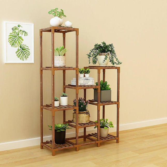 Indoor Outdoor Garden Plant Stand Planter Flower Pot Shelf Wooden Shelving 9 Shelves - Petal & Stem