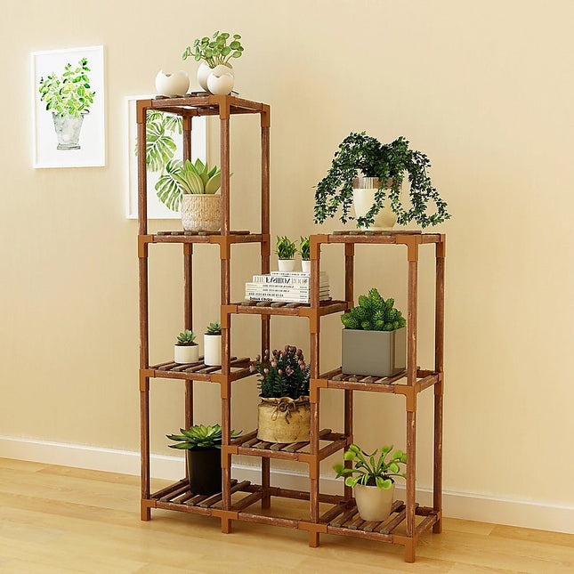 Indoor Outdoor Garden Plant Stand Planter Flower Pot Shelf Wooden Shelving 9 Shelves - Petal & Stem