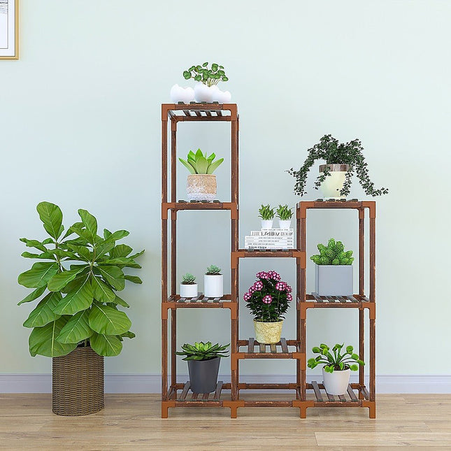 Indoor Outdoor Garden Plant Stand Planter Flower Pot Shelf Wooden Shelving 9 Shelves - Petal & Stem