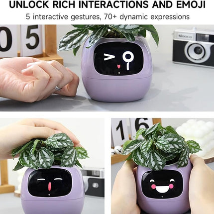 Intelligent Flower Pot, Electronic Bud, Maintenance Plant Assistant, LCD Screen Display, Cell Phone APP Connection (White) - Petal & Stem