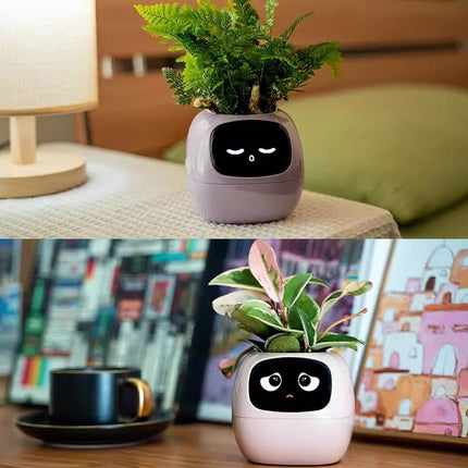 Intelligent Flower Pot, Electronic Bud, Maintenance Plant Assistant, LCD Screen Display, Cell Phone APP Connection (White) - Petal & Stem