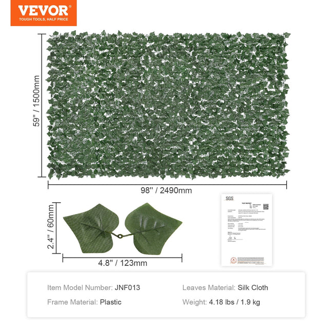Ivy Privacy Fence, 1500 x 2490 mm Artificial Green Wall Screen, Greenery Ivy Fence with Strengthened Joint, - Petal & Stem