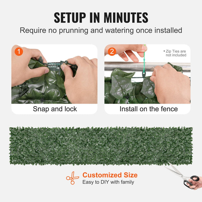 Ivy Privacy Fence, 39 x 198in Artificial Green Wall Screen, Greenery Ivy Fence with Mesh Cloth Backing and Strengthened Joint - Petal & Stem