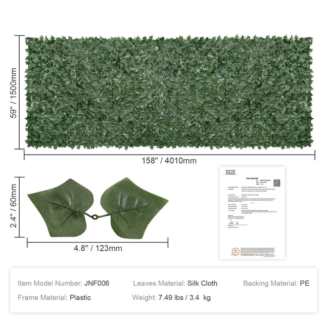 Ivy Privacy Fence, 59 x 158in Artificial Green Wall Screen, Greenery Ivy Fence w/ Mesh Cloth Backing and Strengthened Joint, Faux Hedges Vine Leaf Decoration for Outdoor Garden, Yard, Balcony - Petal & Stem
