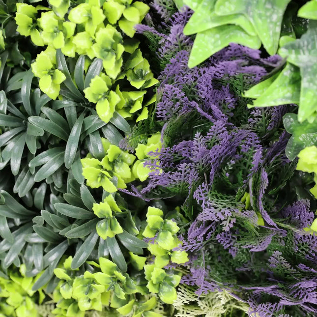 Lush Botanical Mosaic Artificial Vertical Garden / Green Wall Panel 1m x 1m UV Resistant - Petal & Stem