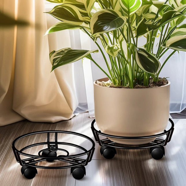 Movable Iron Potted Plant Stand for Home Garden Decoration Black - Petal & Stem