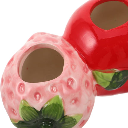 Petluno Ceramic Vase in Strawberry Shape Sturdy Durable Flower Pot for Hydroponic Cuttings Decorative Fruit Vase Kitchen Office Shelf Accents - Petal & Stem