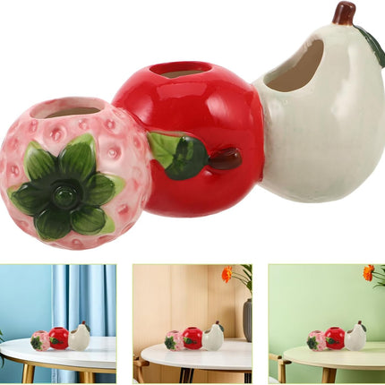 Petluno Ceramic Vase in Strawberry Shape Sturdy Durable Flower Pot for Hydroponic Cuttings Decorative Fruit Vase Kitchen Office Shelf Accents - Petal & Stem