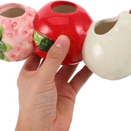 Petluno Ceramic Vase in Strawberry Shape Sturdy Durable Flower Pot for Hydroponic Cuttings Decorative Fruit Vase Kitchen Office Shelf Accents - Petal & Stem