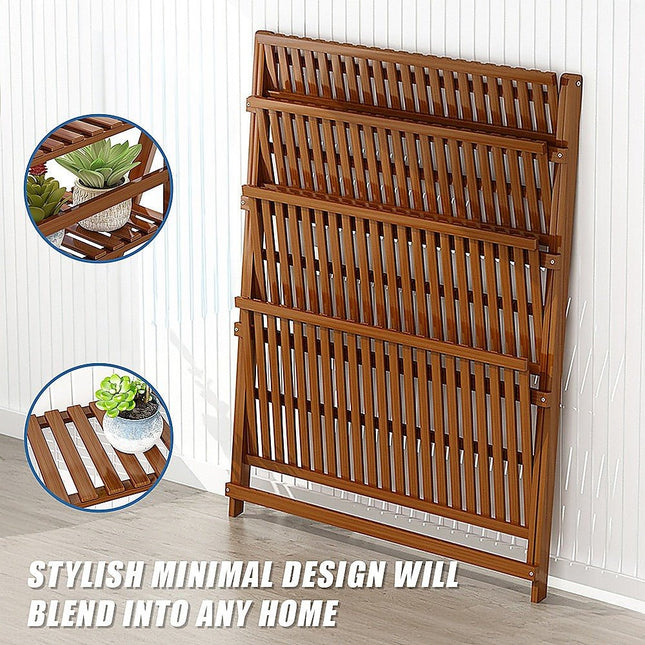 Plant Stand Outdoor Indoor Garden Wood Bamboo Shelf Folding 100CM Length - Petal & Stem