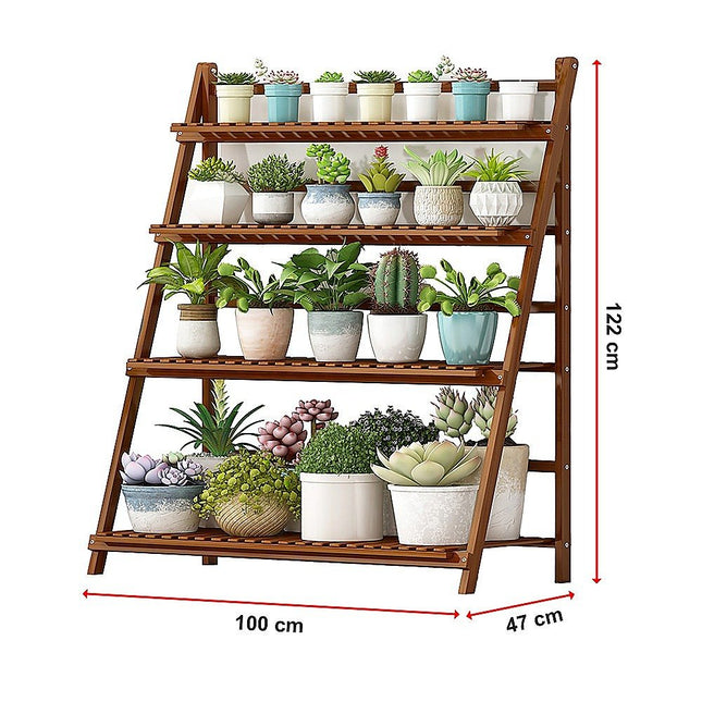 Plant Stand Outdoor Indoor Garden Wood Bamboo Shelf Folding 100CM Length - Petal & Stem