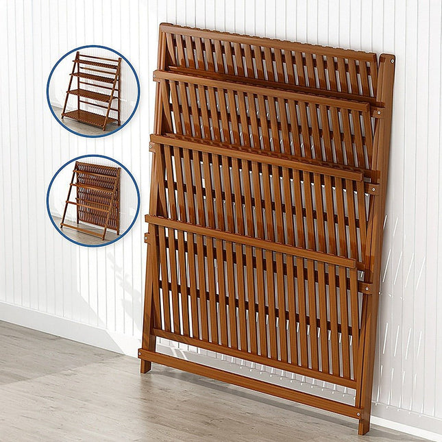 Plant Stand Outdoor Indoor Garden Wood Bamboo Shelf Folding 100CM Length - Petal & Stem