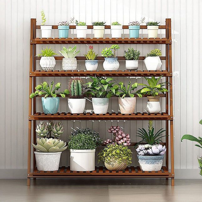 Plant Stand Outdoor Indoor Garden Wood Bamboo Shelf Folding 100CM Length - Petal & Stem