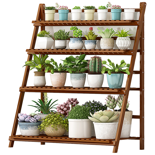 Plant Stand Outdoor Indoor Garden Wood Bamboo Shelf Folding 100CM Length - Petal & Stem