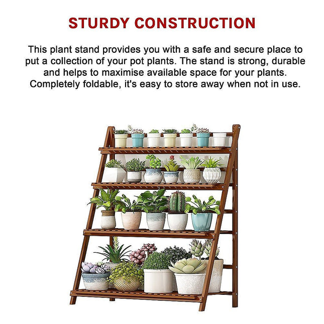 Plant Stand Outdoor Indoor Garden Wood Bamboo Shelf Folding 100CM Length - Petal & Stem